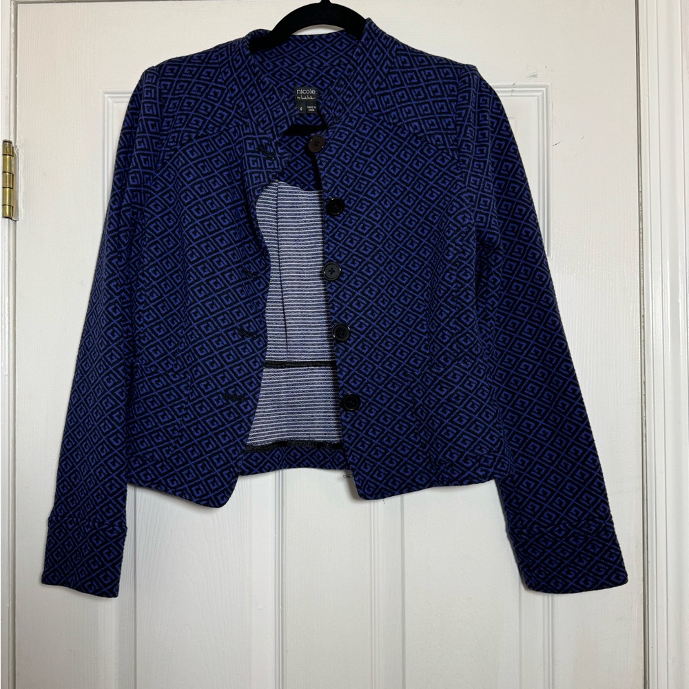 Geometric Patterned Blue Jacket